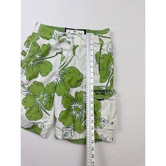 ABERCROMBIE Hawaiian Cargo Lined Board Shorts Size M Mens Green/White - Picture 4 of 8